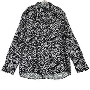 H&M Women's Tunic Shirt XL Zebra Button Up Long Sleeve Lyocell Boho Relaxed